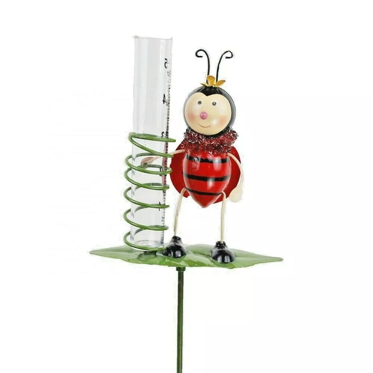 Rain Gauge Garden Metal Stake Ladybug Decorative Outdoor Yard Decor